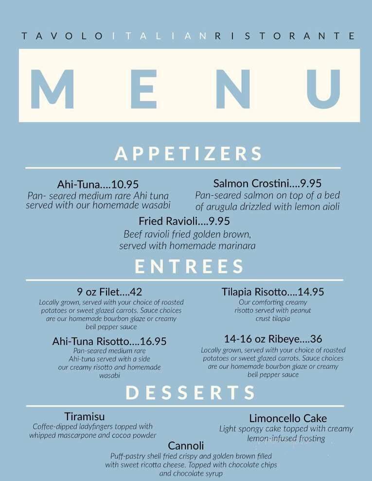 Tavolo Italian Ristorante - Batesville, AR menu_pic