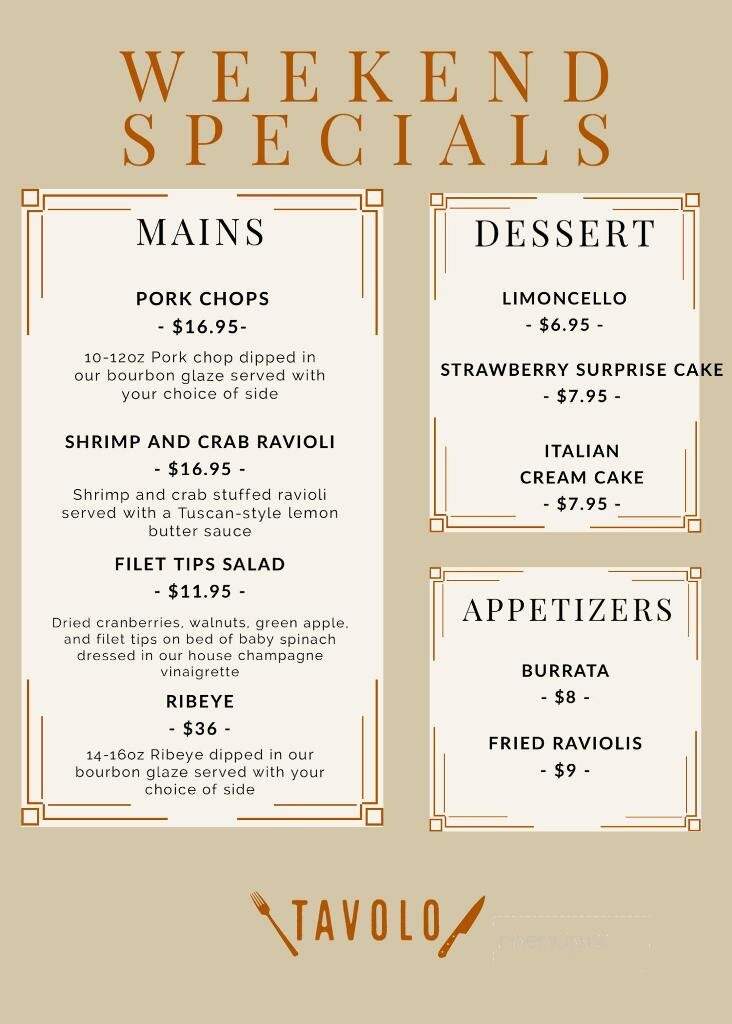 Tavolo Italian Ristorante - Batesville, AR menu_pic