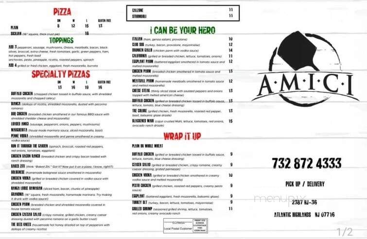 Amici Pizzeria - Atlantic Highlands, NJ menu_pic