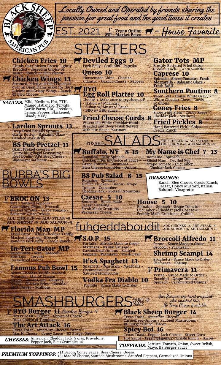 Black Sheep American Pub - Lutz, FL menu_pic