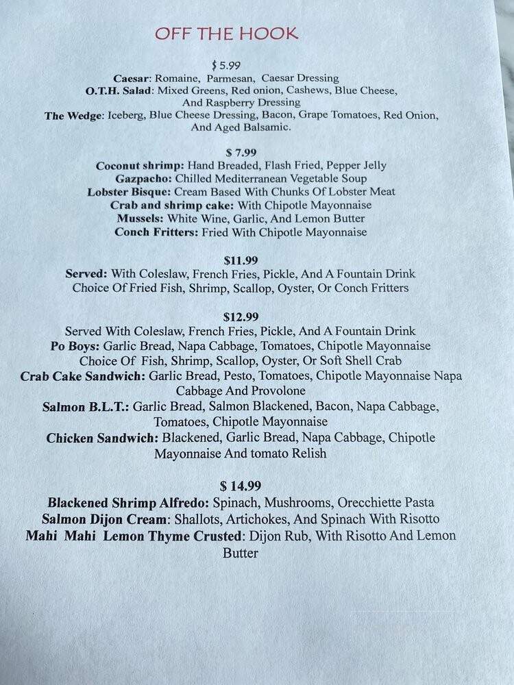 Off the Hook Seafood Co. - Sarasota, FL menu_pic