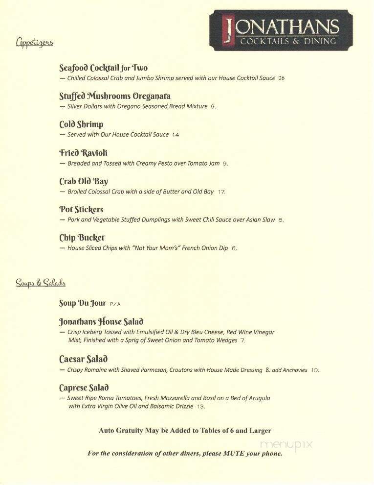 Jonathans - Harveys Lake, PA menu_pic