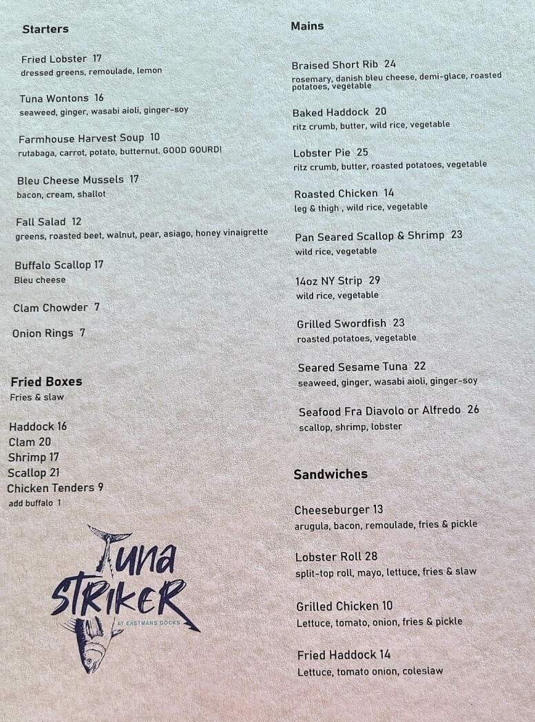 Tuna Striker Pub - Seabrook, NH menu_pic