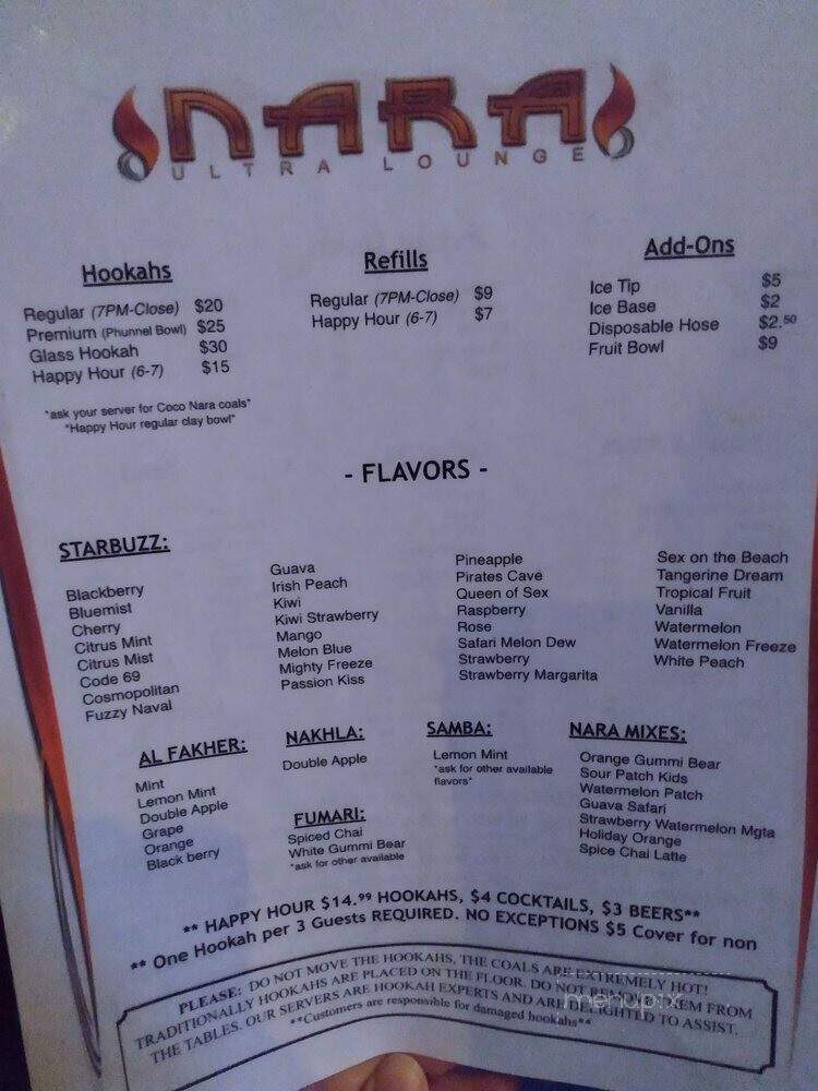 Nara Ultra Lounge - San Diego, CA menu_pic