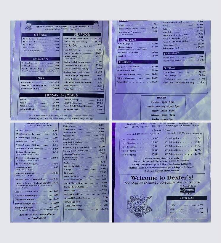 Dexter's - Menominee, MI menu_pic