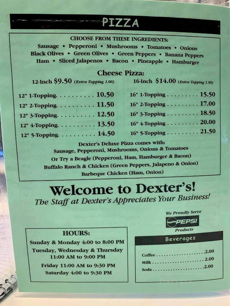 Dexter's - Menominee, MI menu_pic