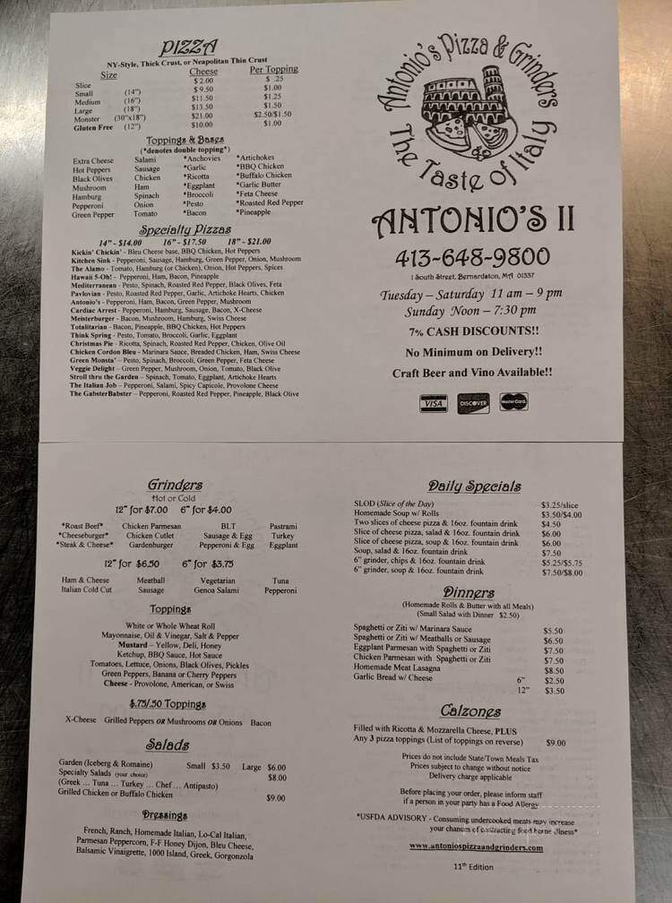 Antonio's II Pizza & Grinders - Bernardston, MA