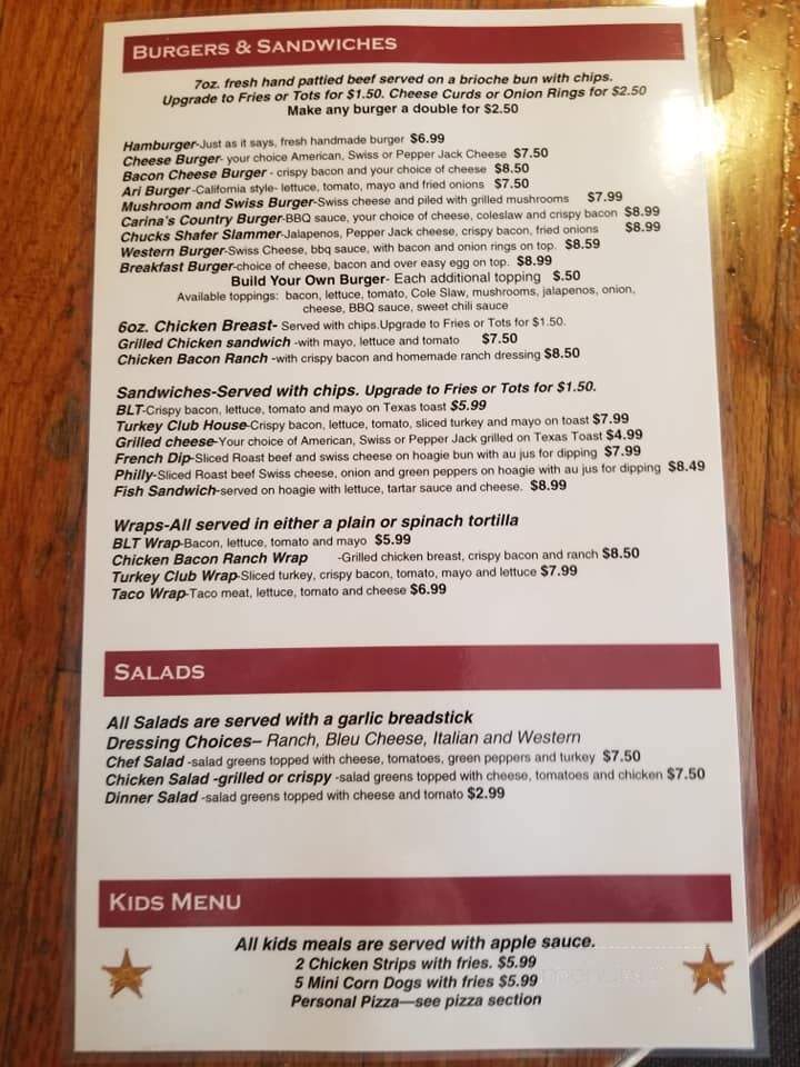 Shafer Saloon & Grill - Shafer, MN menu_pic