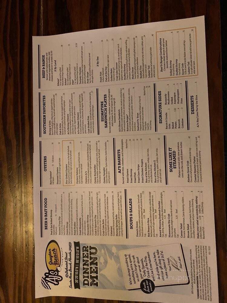 AJ's Grayton Beach - Santa Rosa Beach, FL menu_pic