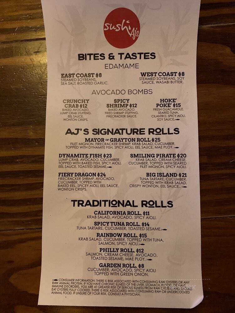 AJ's Grayton Beach - Santa Rosa Beach, FL menu_pic