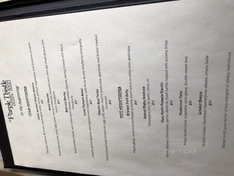 The Purple Thistle Dining Room - Ingonish Beach, NS menu_pic