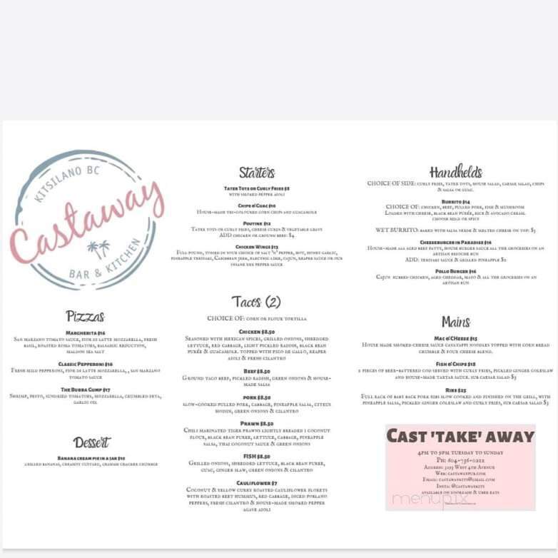 Castaway Bar and Kitchen - Vancouver, BC menu_pic