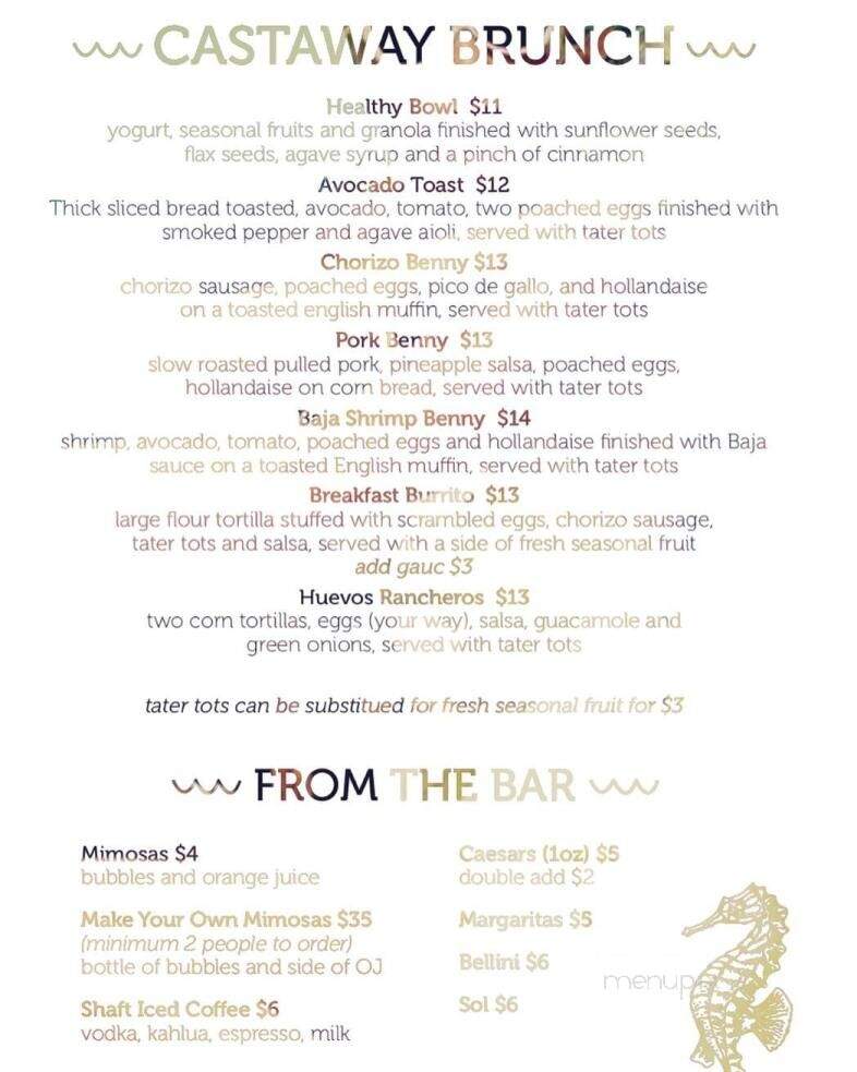 Castaway Bar and Kitchen - Vancouver, BC menu_pic