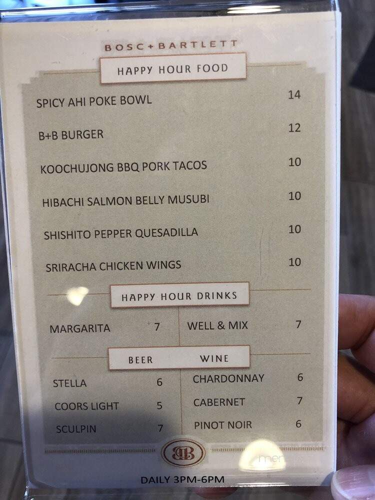 Bosc + Bartlett - Santa Clara, CA menu_pic