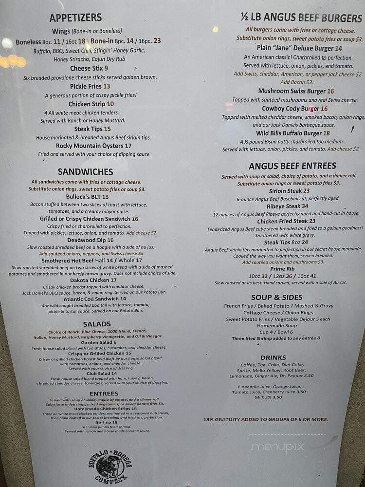 Buffalo-Bodega Complex - Deadwood, SD menu_pic
