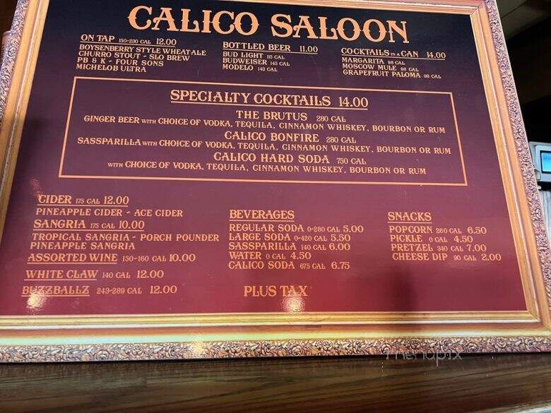 Calico Saloon - Buena Park, CA menu_pic