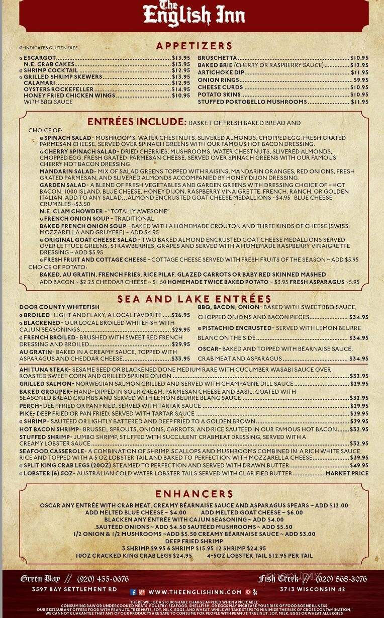 The English Inn - Green Bay, WI menu_pic