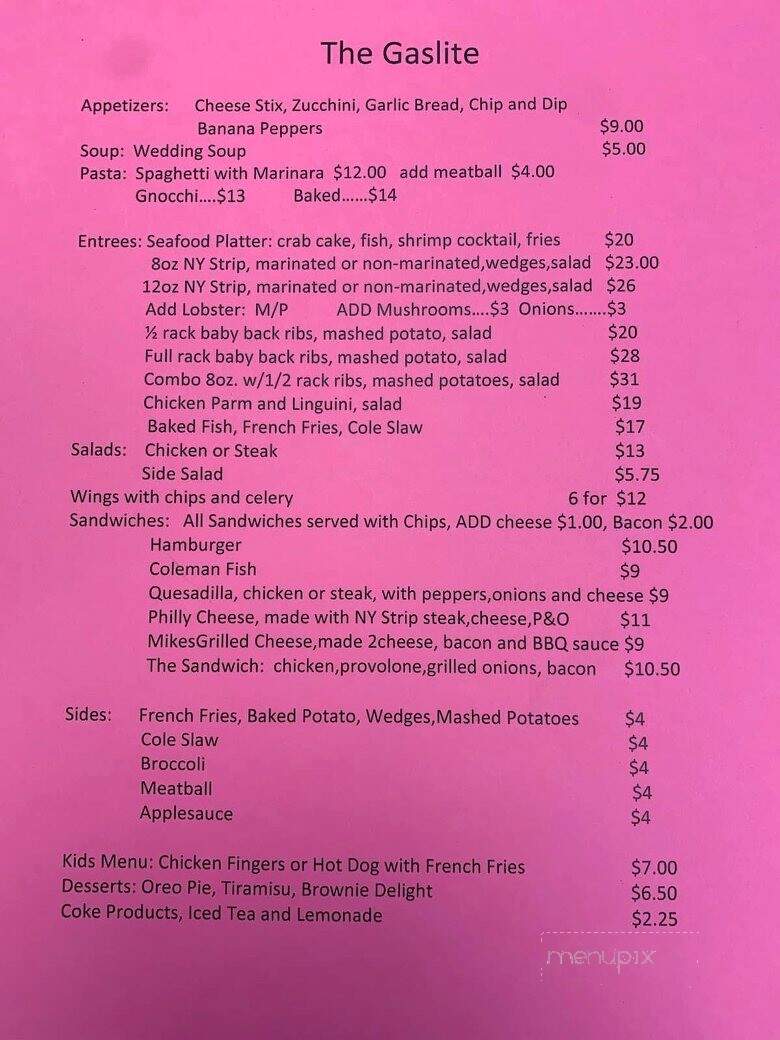 Gas Lite Restaurant & Lounge - Wintersville, OH menu_pic