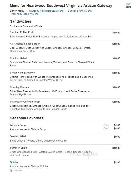 Heartwood: Southwest Virginia's Artisan Gateway - Abingdon, VA menu_pic