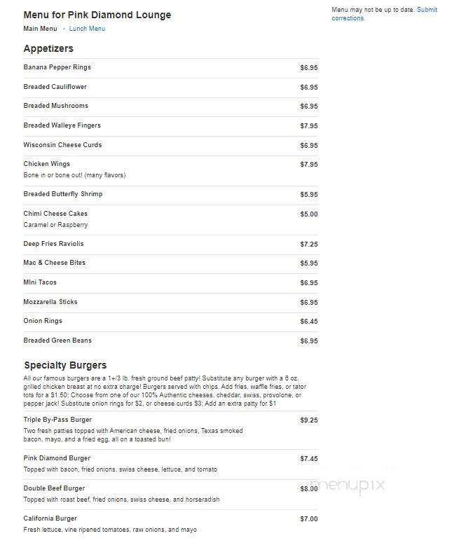 Pink Diamond Bar & Grill - Ogilvie, MN menu_pic