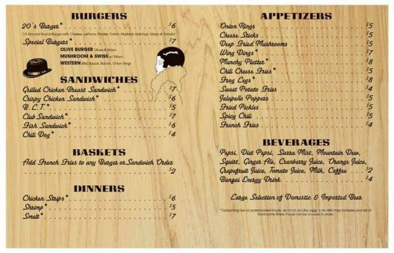 Roaring 20's Saloon Incorporated - Cadillac, MI menu_pic