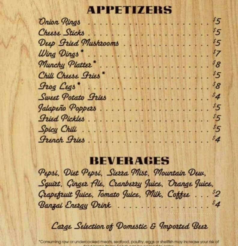Roaring 20's Saloon Incorporated - Cadillac, MI menu_pic