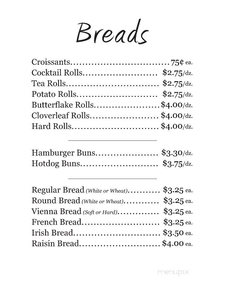 Pedretti's Bakery - Elkader, IA menu_pic