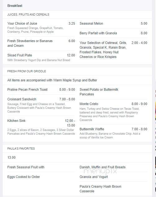 Paula Deen's Kitchen - Cherokee, NC menu_pic