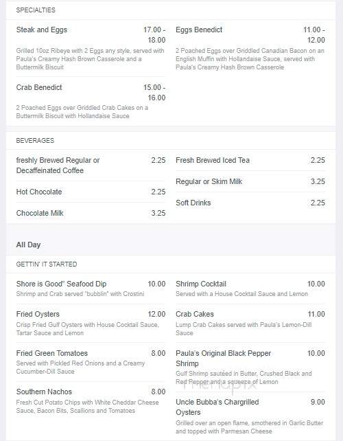 Paula Deen's Kitchen - Cherokee, NC menu_pic
