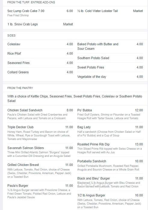 Paula Deen's Kitchen - Cherokee, NC menu_pic