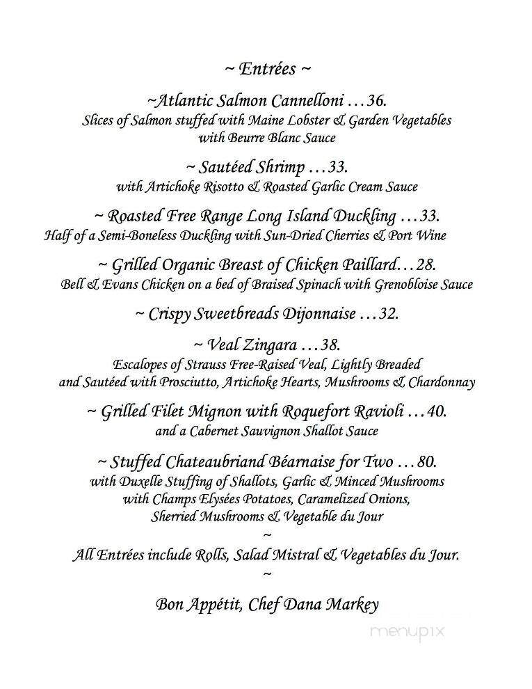 Mistrals At Toll Gate Lodge - Manchester Center, VT menu_pic