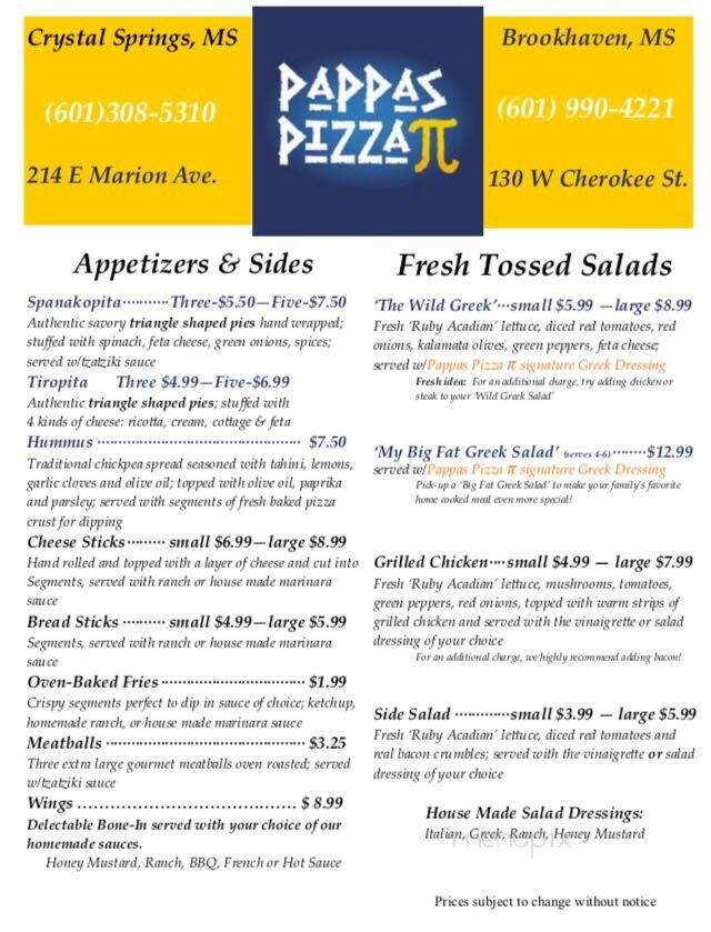 Pappas Pizza Pi - Crystal Springs, MS menu_pic