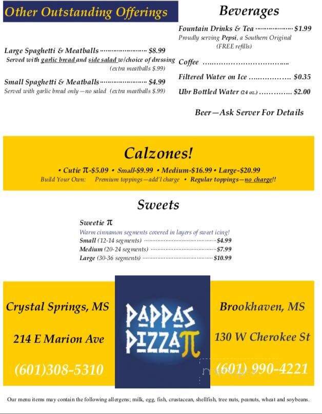 Pappas Pizza Pi - Crystal Springs, MS menu_pic