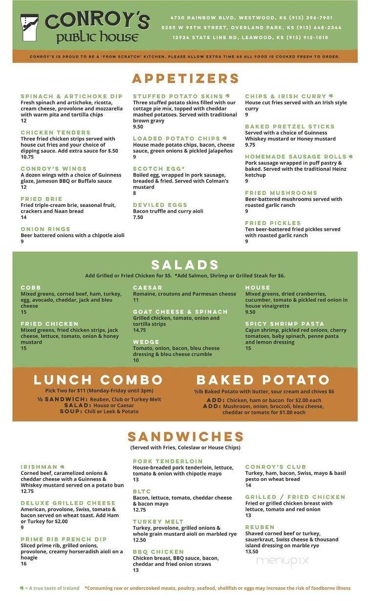 Conroy's Public House - Leawood, KS menu_pic