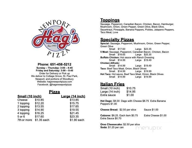 Hag's Newport Pizza - Newport, MN menu_pic