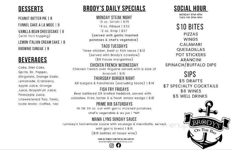Brody's on the Bay - Rochester, NY menu_pic
