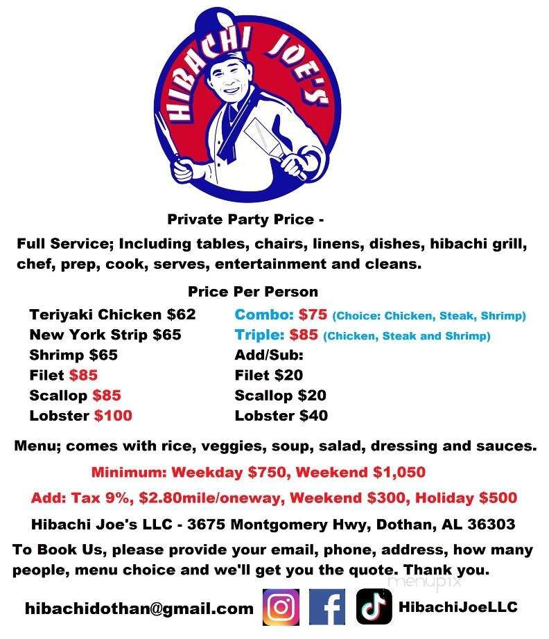 Hibachi Joe's - Dothan, AL menu_pic