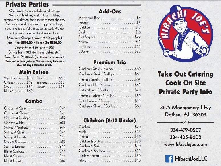 Hibachi Joe's - Dothan, AL menu_pic