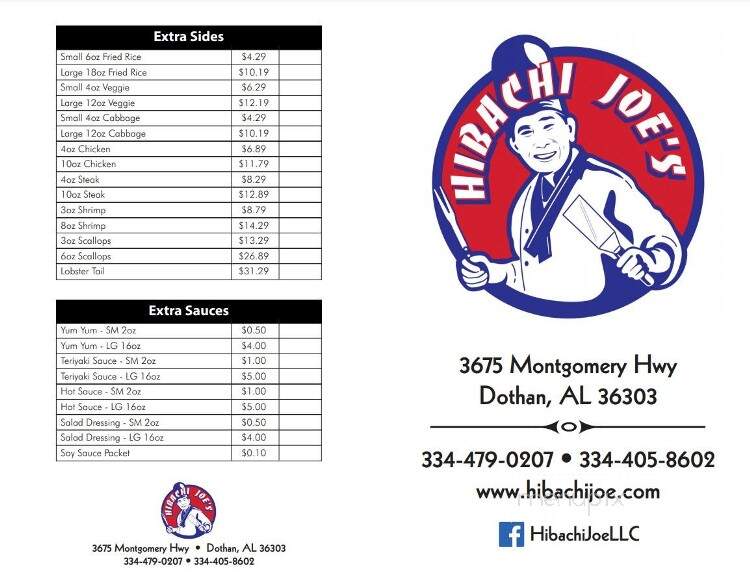 Hibachi Joe's - Dothan, AL menu_pic