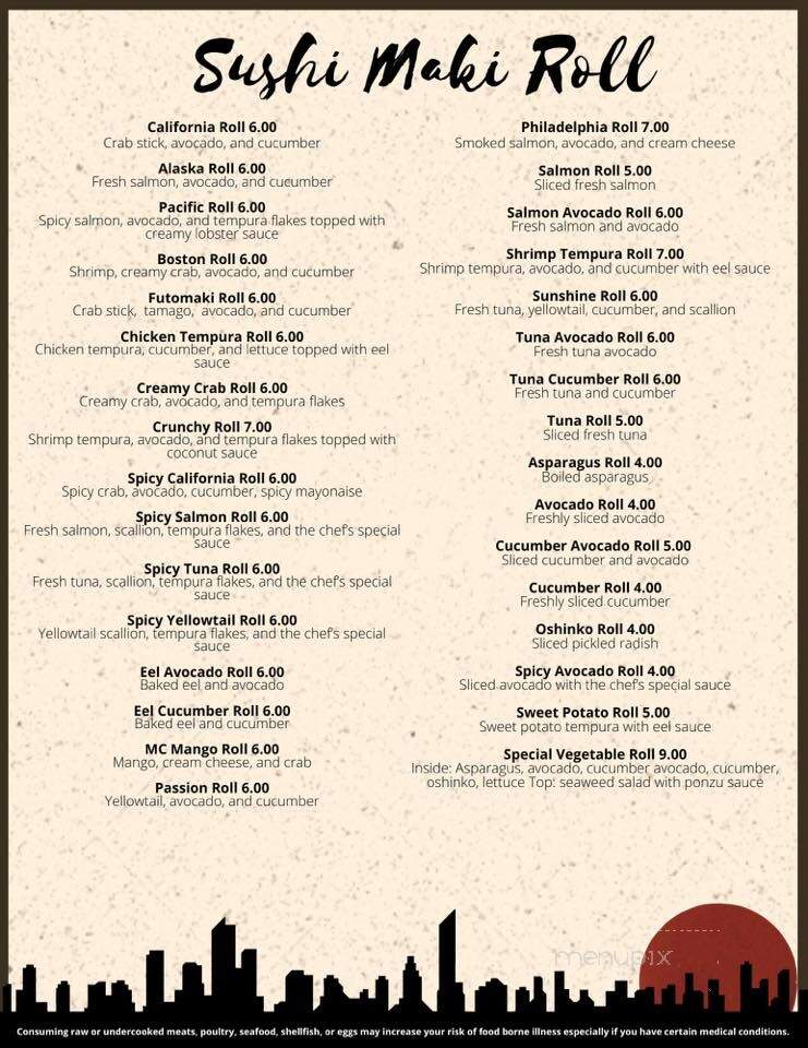 Ninja Sushi , Hibachi & thai - Napoleon, OH menu_pic