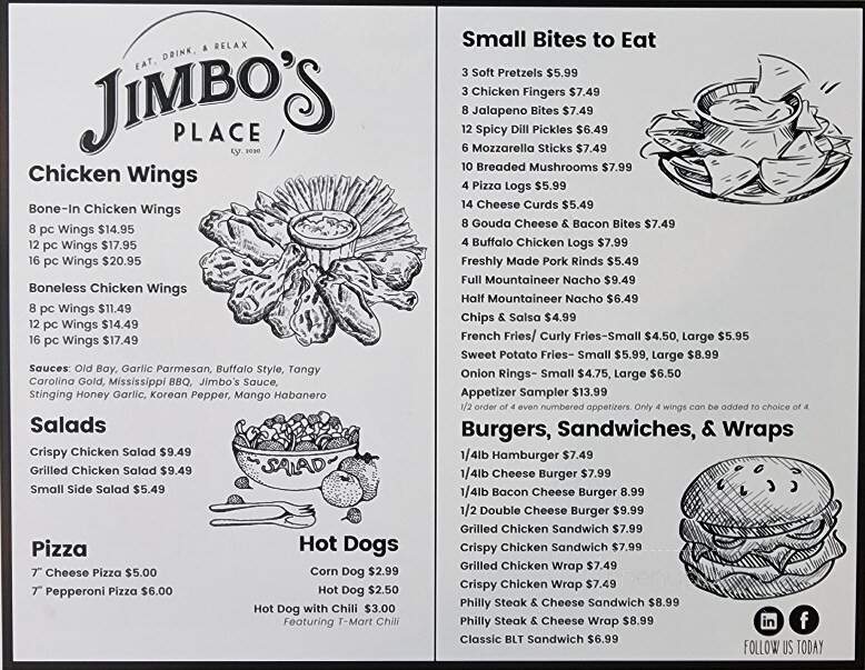 Jimbo's Place - Elkins, WV menu_pic