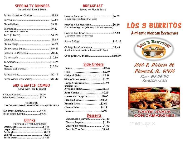 Los 3 Burritos #2 - Tinley Park, IL menu_pic