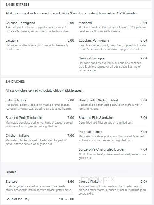 Lonzerotti's Italia Restaurant - Jacksonville, IL menu_pic