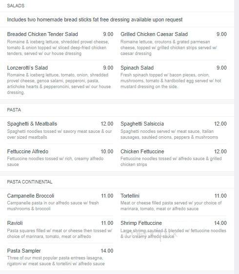 Lonzerotti's Italia Restaurant - Jacksonville, IL menu_pic