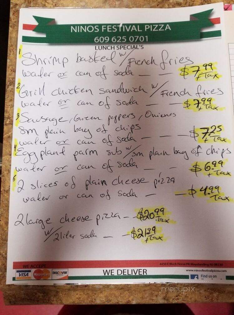 Nino's Festival Pizza - Mays Landing, NJ menu_pic