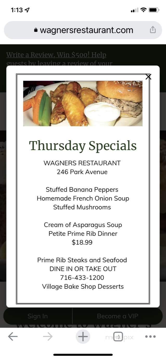 Wagner's Restaurant - Lockport, NY menu_pic