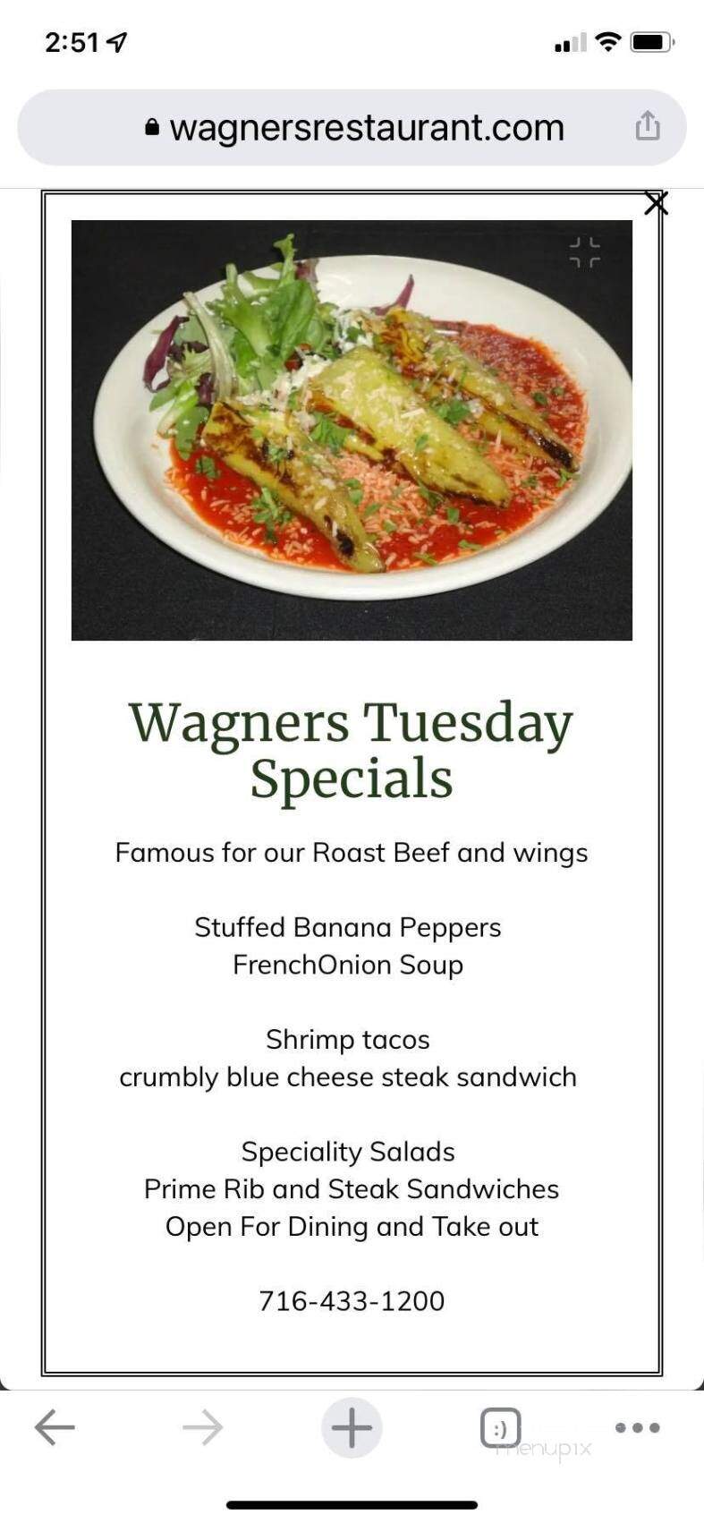 Wagner's Restaurant - Lockport, NY menu_pic