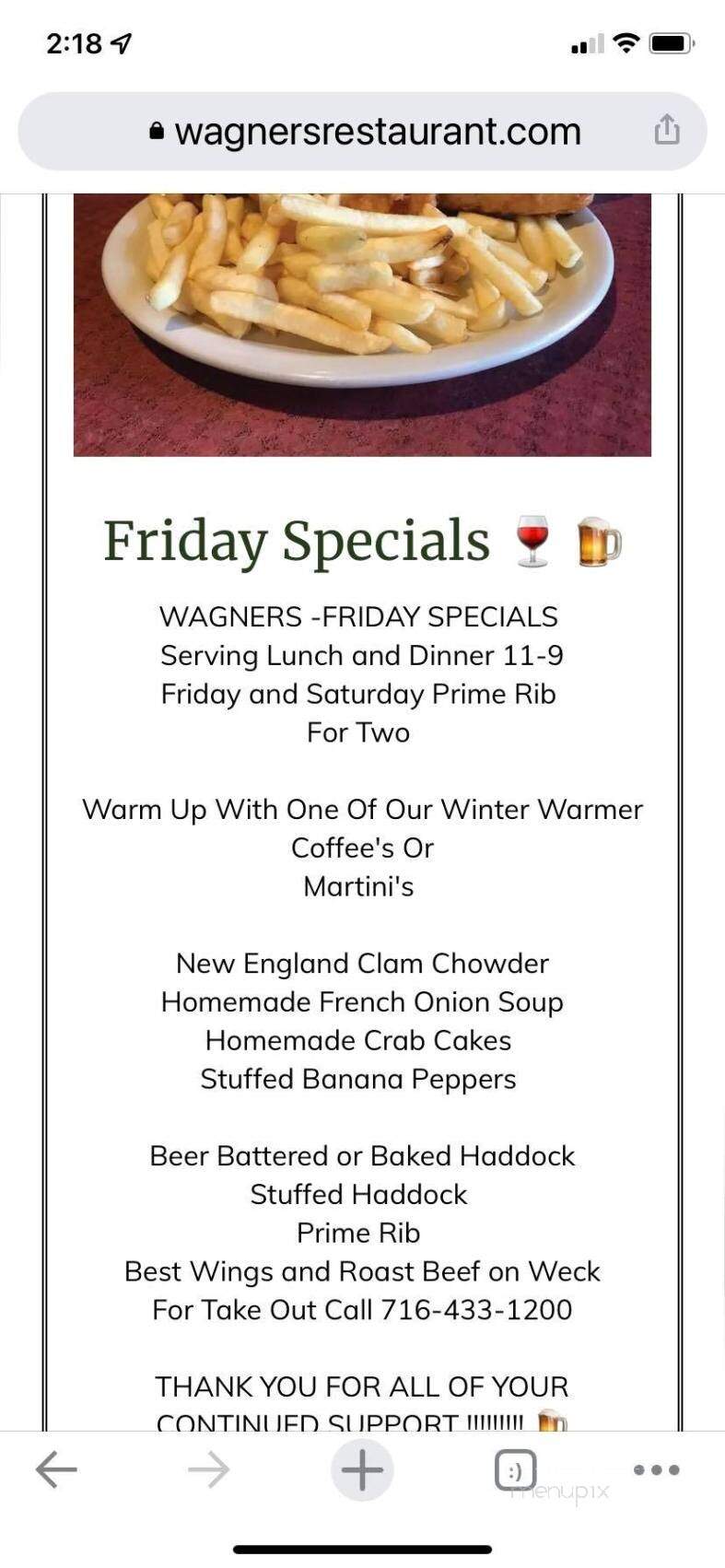 Wagner's Restaurant - Lockport, NY menu_pic