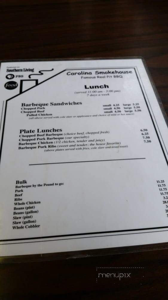 Carolina Smokehouse - Cashiers, NC menu_pic