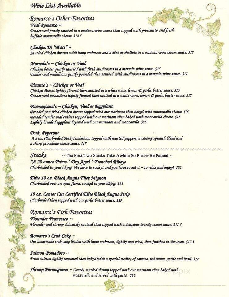 Romarco's - Clifton Heights, PA menu_pic
